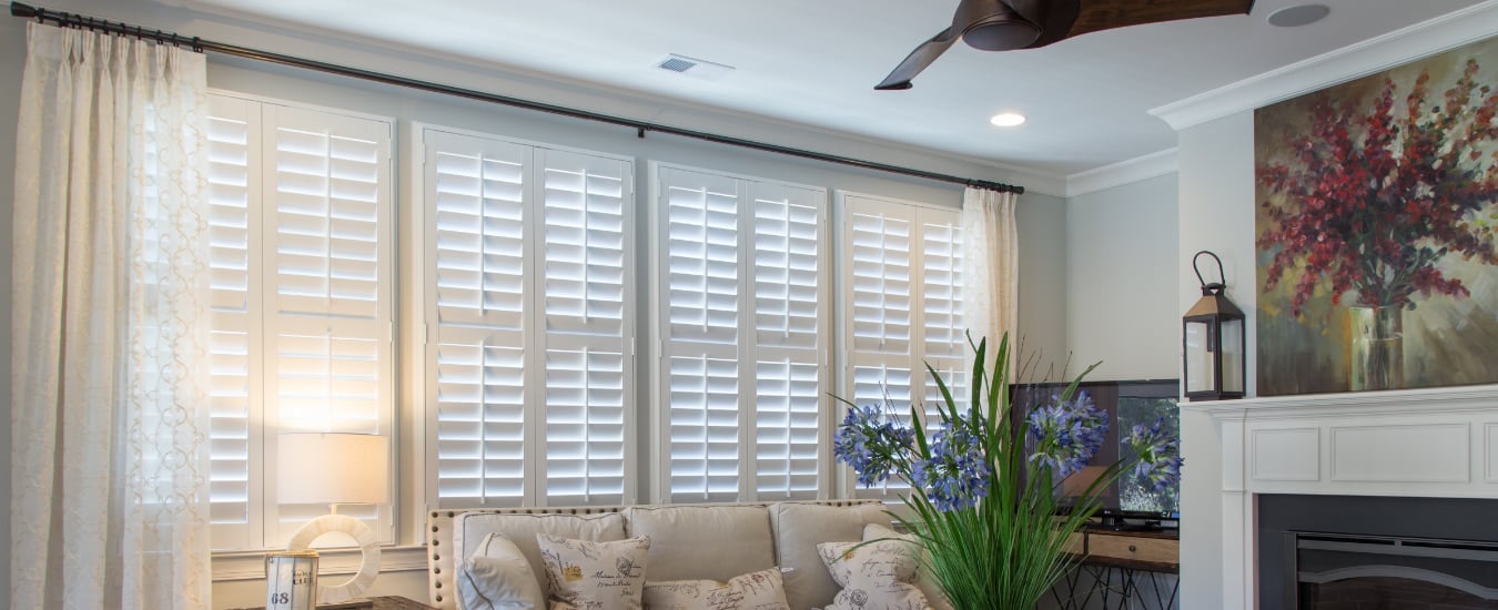 Polywood shutters in a living room.